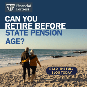 A photo of a couple walking on a beach to represent early retirement